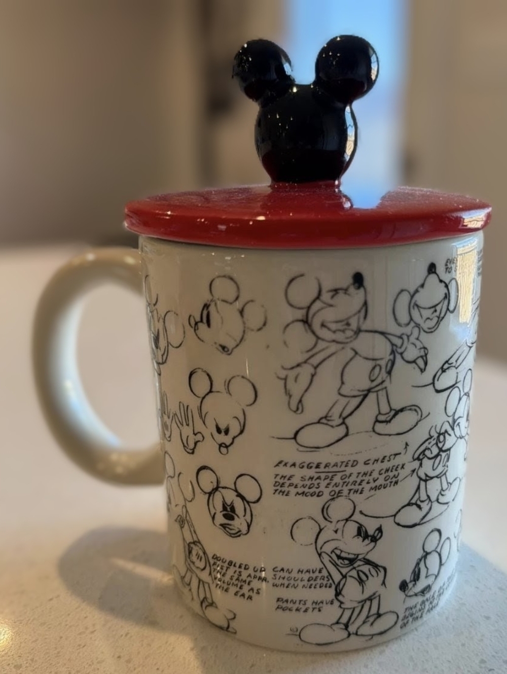 Disney Mickey Mouse Ceramic Mug with Red Lid and Black Ear Knob - Picture 2 of 3
